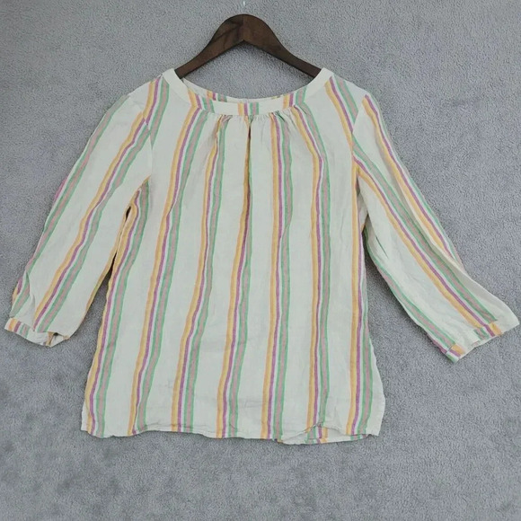 Boden Rainbow Womens Colorful Striped 100% Linen Top 4 Button Back 1CT - Picture 1 of 8